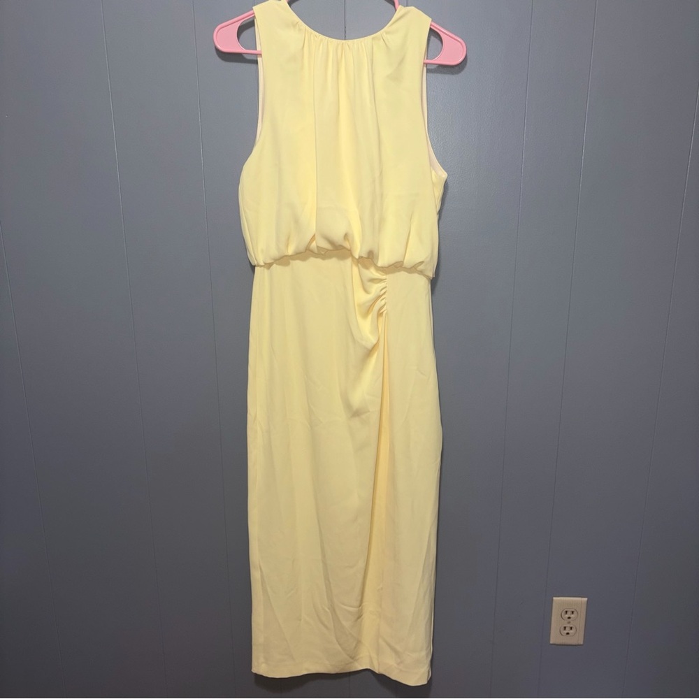 Zara Ruched Butter Yellow Sleeveless Midi Dress Medium NWT - Picture 2 of 10